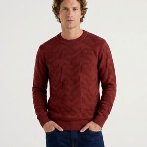 MATINIQUE Triton Cotton Chevron Crew Neck Sweater - Rust Red - Men's XL